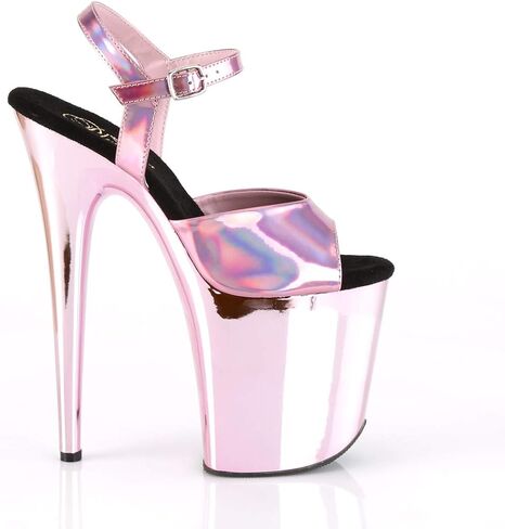 FLAMINGO-809HG - 8" Heel, 4" Platform Holographic Ankle Strap Sandal with Chrome Plated Platform Bottom Baby Pink 10 in Saudi Arabia