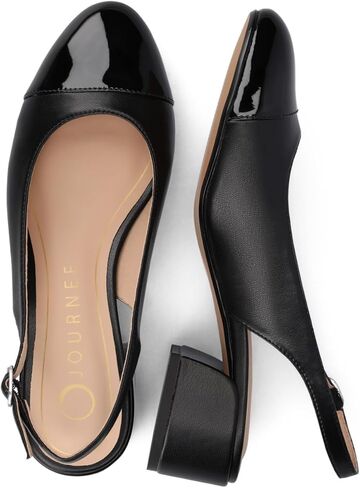 Journee Collection إمرأة Sammie Sling Back Dress مضخات قبعة مستديرة اصبع القدم خففت كتلة كعب اثنين من لهجة الربيع الصيف الأحذية in Kuwait