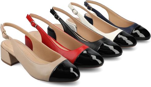 Journee Collection إمرأة Sammie Sling Back Dress مضخات قبعة مستديرة اصبع القدم خففت كتلة كعب اثنين من لهجة الربيع الصيف الأحذية in Kuwait