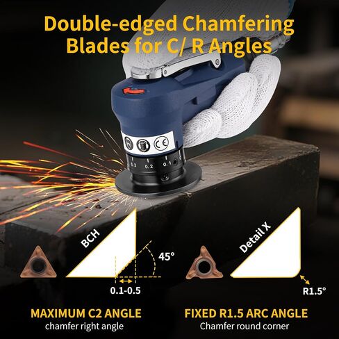 2 in 1 Pneumatic Chamfering Tool - Mini Air Chamfer Tool for C & R Deburring, 45° Arc Corner Beveling Machine for Metal, Acrylic, Wood (Black) in Saudi Arabia