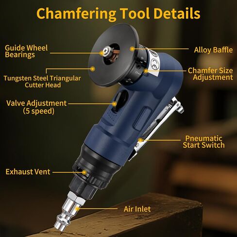 2 in 1 Pneumatic Chamfering Tool - Mini Air Chamfer Tool for C & R Deburring, 45° Arc Corner Beveling Machine for Metal, Acrylic, Wood (Black) in Saudi Arabia