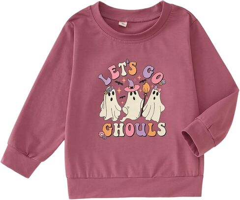 قميص شبح الهالوين للأطفال الصغار البنات Lets Go Ghouls تي شيرت برسومات للأطفال برقبة دائرية وأكمام طويلة تي شيرت للخريف in Kuwait
