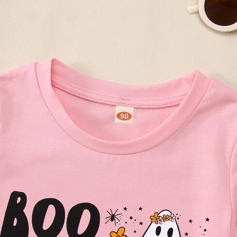 KEKEMI طفل فتاة هالوين شبح تي شيرت جرافيك طفلة اليقطين قميص قصير الأكمام بو طباعة حفلة الهالوين تي شيرت in Kuwait