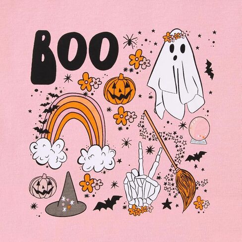 KEKEMI طفل فتاة هالوين شبح تي شيرت جرافيك طفلة اليقطين قميص قصير الأكمام بو طباعة حفلة الهالوين تي شيرت in Kuwait