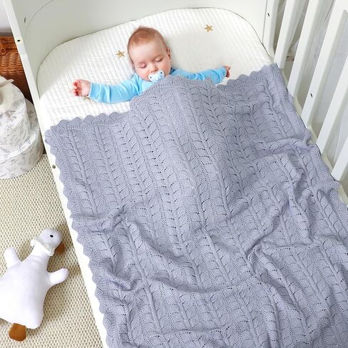 Neiwech Cotton Baby Blanket Knit Soft Cozy Lightweight Stroller Crib Nursery Receiving Swaddling Blankets for Infants Newborn Boys Girls Pink 30x40 Inch in Kuwait