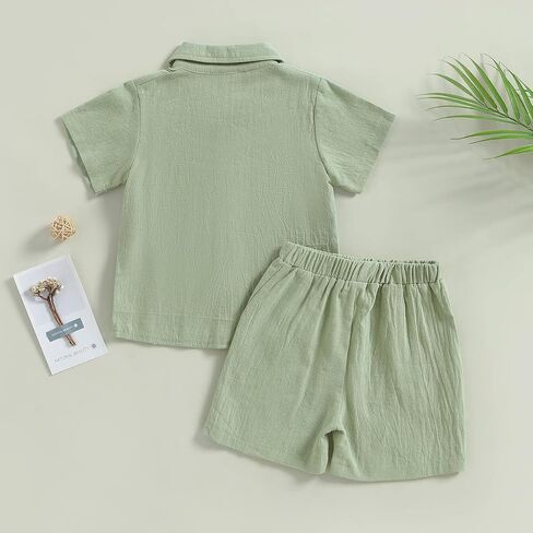 MBMSHEGH Baby Boy Cotton Linen Clothes Set Short Sleeve Button Down T-shirt Elastic Waist Shorts Summer Casual Plain Outfits in Saudi Arabia