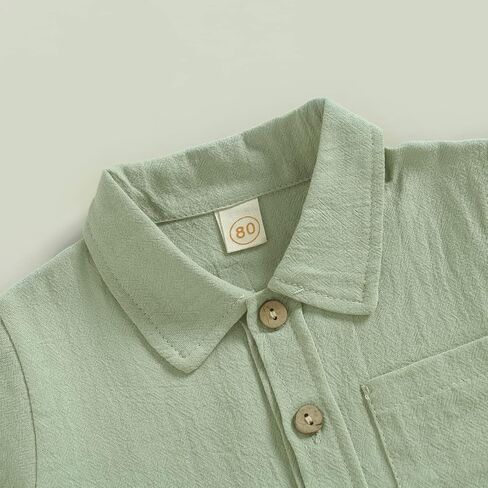 MBMSHEGH Baby Boy Cotton Linen Clothes Set Short Sleeve Button Down T-shirt Elastic Waist Shorts Summer Casual Plain Outfits in Saudi Arabia
