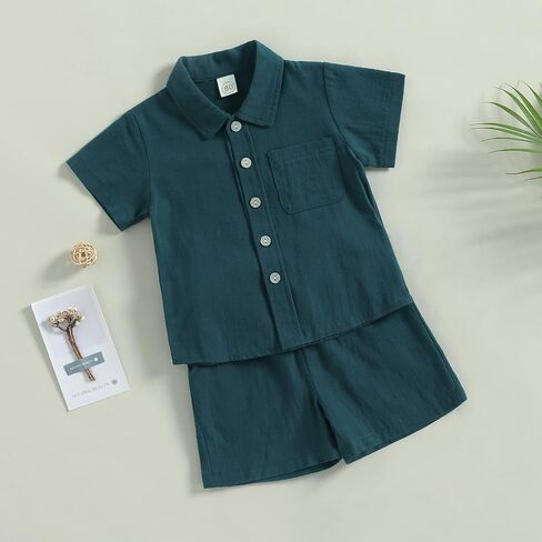 MBMSHEGH Baby Boy Cotton Linen Clothes Set Short Sleeve Button Down T-shirt Elastic Waist Shorts Summer Casual Plain Outfits in Saudi Arabia
