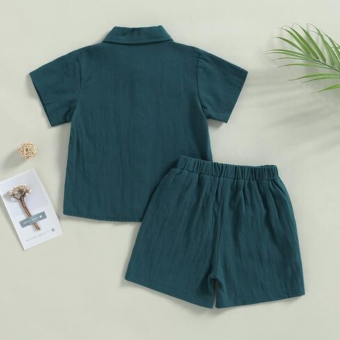 MBMSHEGH Baby Boy Cotton Linen Clothes Set Short Sleeve Button Down T-shirt Elastic Waist Shorts Summer Casual Plain Outfits in Saudi Arabia