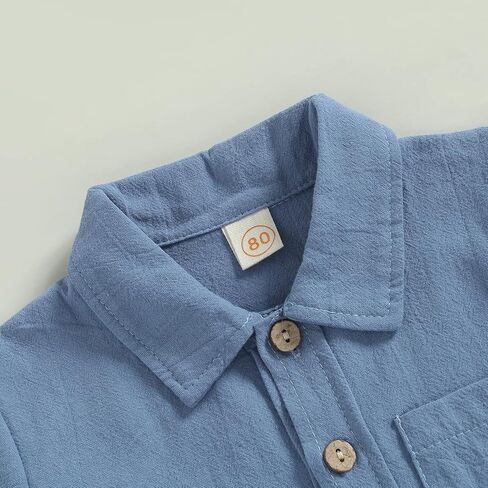 MBMSHEGH Baby Boy Cotton Linen Clothes Set Short Sleeve Button Down T-shirt Elastic Waist Shorts Summer Casual Plain Outfits in Saudi Arabia
