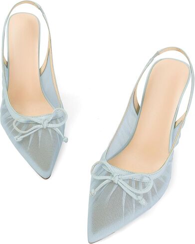 Slingback Heels for Women Pointed Toe Mesh Stiletto Heels With Bow Tie Wedding Party Bride Dress Pumps Shoes in Saudi Arabia