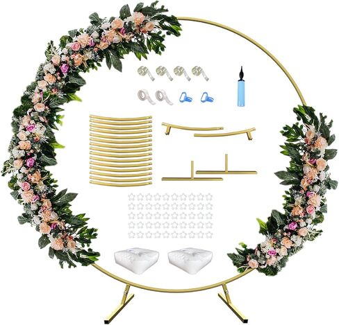 7 Ft Round Wedding Arch Stand with Metal Base for Flower Balloon Decoration, Circle Backdrop Stand Frame for Ceremony, Birthday Party, Baby Shower, Black in Saudi Arabia