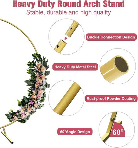 7 Ft Round Wedding Arch Stand with Metal Base for Flower Balloon Decoration, Circle Backdrop Stand Frame for Ceremony, Birthday Party, Baby Shower, Black in Saudi Arabia