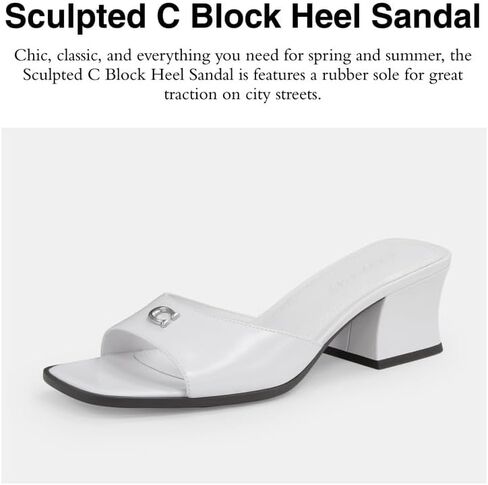 Coach Women's Sculpted C Block Heel Sandal Heeled, Optic White, 9 in Saudi Arabia