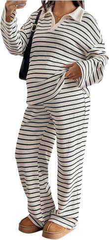 Verdusa Women Maternity Sets 2 Piece Striped Outfits Long Sleeve Sweatshirt with Lounge Pants Comfy Clothes in Saudi Arabia