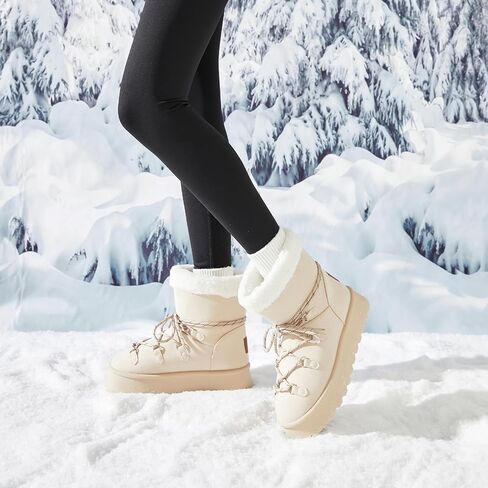 Toupin Women's Classic Platform Mini Snow Boots - Faux Suede Slip-On & Lace-Up Winter Booties with Sherpa Lining, Anti-Slip Thick Sole Ankle Boots in Saudi Arabia