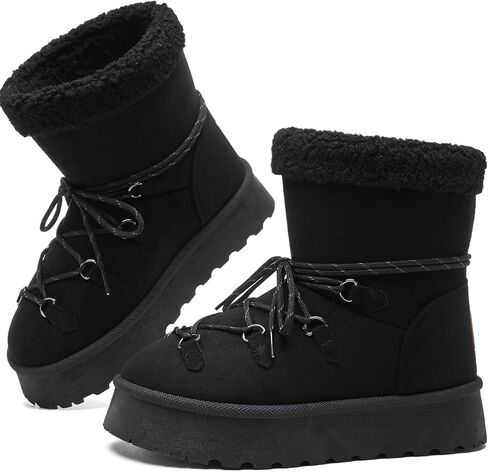 Toupin Women's Classic Platform Mini Snow Boots - Faux Suede Slip-On & Lace-Up Winter Booties with Sherpa Lining, Anti-Slip Thick Sole Ankle Boots in Saudi Arabia