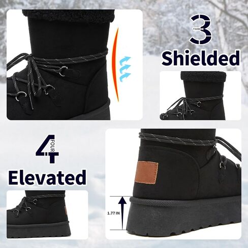 Toupin Women's Classic Platform Mini Snow Boots - Faux Suede Slip-On & Lace-Up Winter Booties with Sherpa Lining, Anti-Slip Thick Sole Ankle Boots in Saudi Arabia