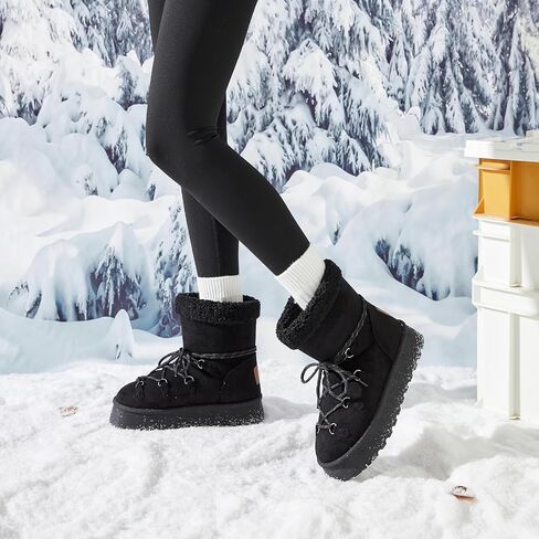 Toupin Women's Classic Platform Mini Snow Boots - Faux Suede Slip-On & Lace-Up Winter Booties with Sherpa Lining, Anti-Slip Thick Sole Ankle Boots in Saudi Arabia