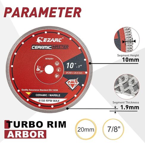 EZARC 10 Inch Diamond Saw Blade, 1" Arbor with 5/8" Brass Washer Adapter, Super Thin Tile Blade for Angle Grinder, Smooth Cutting for Porcelain Ceramic Granite Marble (1-Pack) in Saudi Arabia