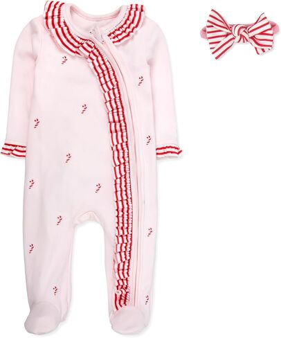 Baby Footie Bodysuit Headband or Hat 2 Piece Set – Christmas Thanksgiving Zip-Up Outfit,Holiday Pajamas for Infants in Saudi Arabia