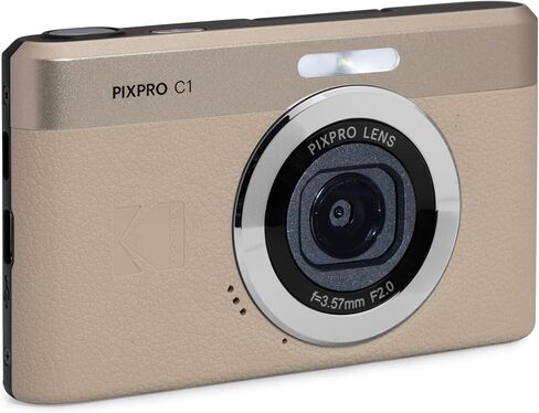 KODAK PIXPRO C1 13MP Compact Digital Camera, 26mm Fixed Lens, Tan | 1080p Full HD Video, 2.8 Inch 180 Degree Flip Screen, F2.0 Lens, Digicam, Built-in Li-Ion Battery, Selfies in Saudi Arabia