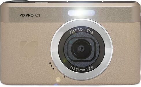 KODAK PIXPRO C1 13MP Compact Digital Camera, 26mm Fixed Lens, Tan | 1080p Full HD Video, 2.8 Inch 180 Degree Flip Screen, F2.0 Lens, Digicam, Built-in Li-Ion Battery, Selfies in Saudi Arabia