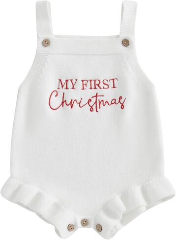 ​Infant Baby Girl Christmas Knit Romper Onesie Pumpkin Embroidery Strappy Sweater Romper One Piece Bodysuit Pullover in Saudi Arabia