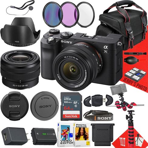 Sony a7C Mirrorless Camera with Sony FE 28-60mm f/4-5.6 Lens + 64 GB Memory + Spider Tripod + Case + Card Reader + Battery Charger + More (24pc Bundle) (Renewed) in Saudi Arabia