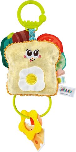 Jollybaby Baby Pull Vibration Toy - Tummy Time Sensory Hanging Toys for Car Seat, Stroller, Crib & Play Gym, with Babies Rattles & Teether, Airplane Travel Toys for Toddlers Gift- Toast in Kuwait