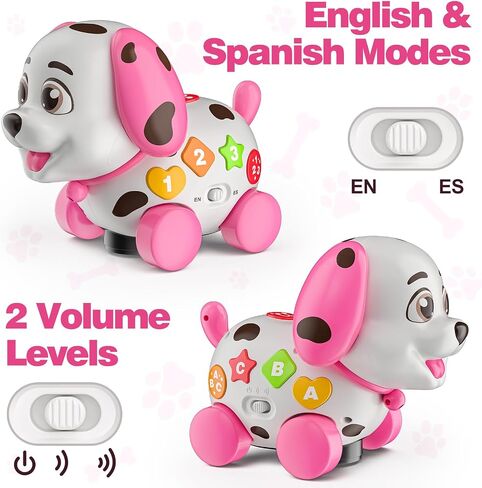 Musical Baby Toys 6-12 Months, 1st Birthday Girl Gifts for One Year Old, 6 7 8 9 10 12-18 Months Toy for Baby Gift, Bilingual Crawling Walking Puppy Toy for 1 Year Old, ABC,123s, Music in Saudi Arabia
