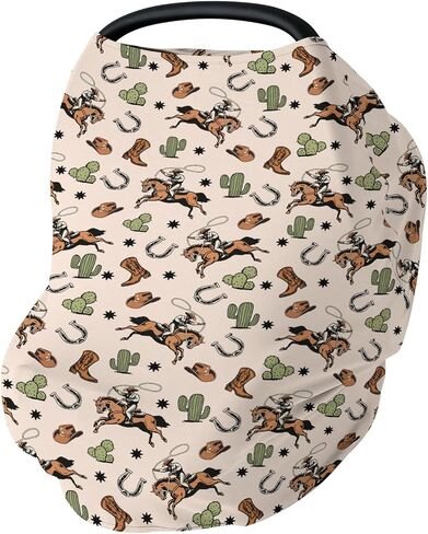 Cute Pink Cowgirl Car Seat Cover for Baby Western Cowgirls Horse Cactus Mountain Sunset Stretchy 5-in-1 Covers Adjustable Infant Carseat Canopy Cover Wild West Desert Breathable Nursing Cover-Up in Saudi Arabia