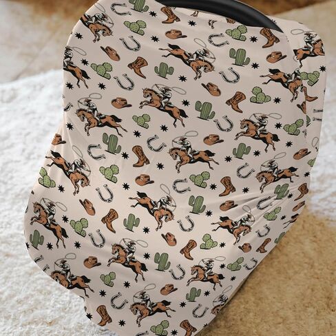Cute Pink Cowgirl Car Seat Cover for Baby Western Cowgirls Horse Cactus Mountain Sunset Stretchy 5-in-1 Covers Adjustable Infant Carseat Canopy Cover Wild West Desert Breathable Nursing Cover-Up in Saudi Arabia
