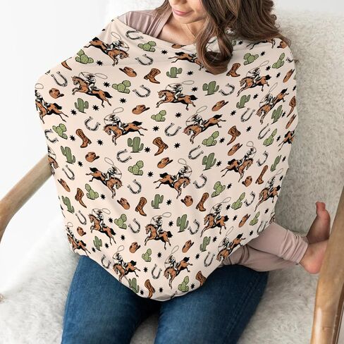 Cute Pink Cowgirl Car Seat Cover for Baby Western Cowgirls Horse Cactus Mountain Sunset Stretchy 5-in-1 Covers Adjustable Infant Carseat Canopy Cover Wild West Desert Breathable Nursing Cover-Up in Saudi Arabia