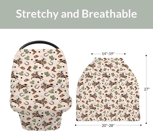 Cute Pink Cowgirl Car Seat Cover for Baby Western Cowgirls Horse Cactus Mountain Sunset Stretchy 5-in-1 Covers Adjustable Infant Carseat Canopy Cover Wild West Desert Breathable Nursing Cover-Up in Saudi Arabia