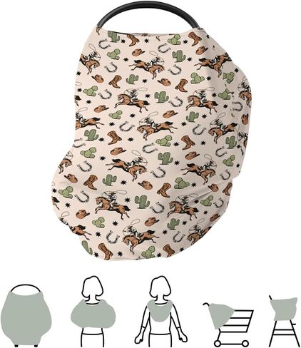 Cute Pink Cowgirl Car Seat Cover for Baby Western Cowgirls Horse Cactus Mountain Sunset Stretchy 5-in-1 Covers Adjustable Infant Carseat Canopy Cover Wild West Desert Breathable Nursing Cover-Up in Saudi Arabia