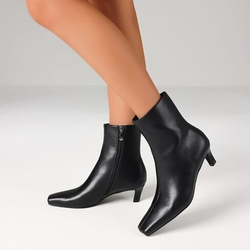 Mattiventon Fall Boots for Women Square Toe Kitten Heels Faux Suede Short Low Heel Dressy Ankle Bootice with Side Zip in Saudi Arabia