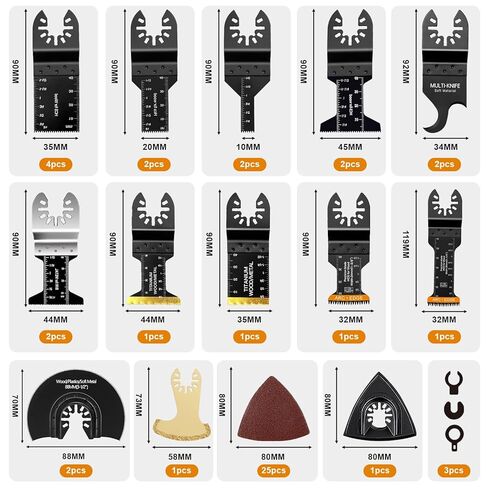 50 حزمة من شفرات الأدوات المتأرجحة - شفرات متعددة الأدوات من التيتانيوم، شفرات منشار متأرجحة للخشب والبلاستيك المعدني، مجموعات شفرات متعددة الأدوات تناسب ديوالت ريوبي بوش ميلووكي والمزيد in Kuwait