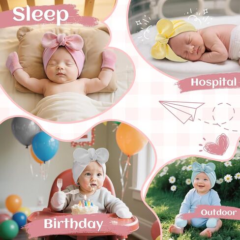 Zando 4PCS Big Bow Baby Hats and Mittens Newborn Hat Essentials Cotton Infant Hospital Hat Baby Turban for Girls Boys 0-2T in Saudi Arabia