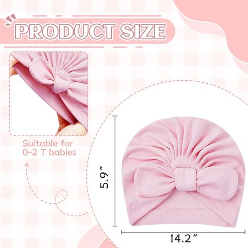 Zando 4PCS Big Bow Baby Hats and Mittens Newborn Hat Essentials Cotton Infant Hospital Hat Baby Turban for Girls Boys 0-2T in Saudi Arabia