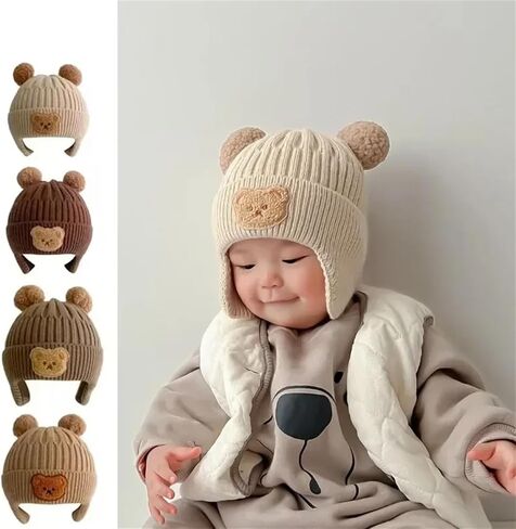 Baby Beanie Cap Newborn Hats Kids Knit Caps Infant Winter Hat Crochet Earflap Hats Cute Soft Warm Knit Caps in Saudi Arabia
