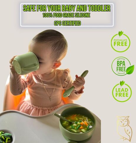 ALTA'S CHOICE Silicone Baby and Toddler Feeding Set. Baby essentials. BPA free baby led weaning feeding supplies. Suction bowl, spoon, fork, sippy cup, snack and straw lid. For kids 6+ months. in Saudi Arabia