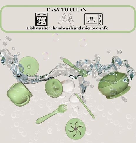 ALTA'S CHOICE Silicone Baby and Toddler Feeding Set. Baby essentials. BPA free baby led weaning feeding supplies. Suction bowl, spoon, fork, sippy cup, snack and straw lid. For kids 6+ months. in Saudi Arabia