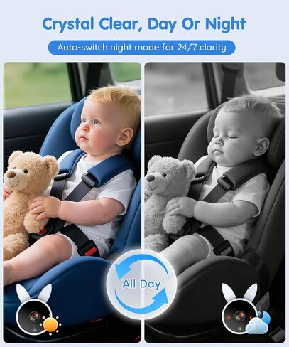BV4 7" Baby Car Camera, IPS 1080P HD Display with AUTO IR Night Vision, USB Powered Plug & Play Backseat Camera for Baby, Adjustable Brightness, Must Haves for New Parents & Pets Lover in Kuwait