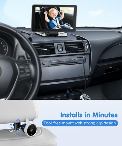 BV4 7" Baby Car Camera, IPS 1080P HD Display with AUTO IR Night Vision, USB Powered Plug & Play Backseat Camera for Baby, Adjustable Brightness, Must Haves for New Parents & Pets Lover in Kuwait