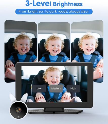 BV4 7" Baby Car Camera, IPS 1080P HD Display with AUTO IR Night Vision, USB Powered Plug & Play Backseat Camera for Baby, Adjustable Brightness, Must Haves for New Parents & Pets Lover in Kuwait