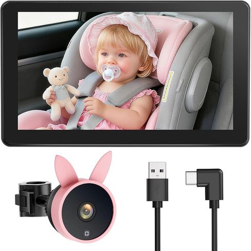 BV4 7" Baby Car Camera, IPS 1080P HD Display with AUTO IR Night Vision, USB Powered Plug & Play Backseat Camera for Baby, Adjustable Brightness, Must Haves for New Parents & Pets Lover in Kuwait