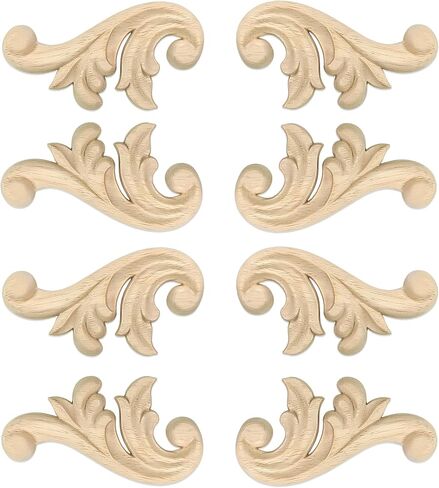 8Pcs Decorative Wood Flower Carved Appliques Corner Onlay 2.1×4.1inch DIY Unpainted Wooden Carved Corner Decal for Furniture Wardrobe Mirror Photo Frame Closet Decoration in Saudi Arabia