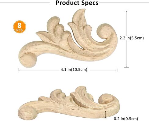 8Pcs Decorative Wood Flower Carved Appliques Corner Onlay 2.1×4.1inch DIY Unpainted Wooden Carved Corner Decal for Furniture Wardrobe Mirror Photo Frame Closet Decoration in Saudi Arabia