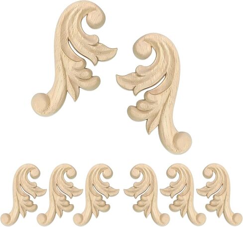 8Pcs Decorative Wood Flower Carved Appliques Corner Onlay 2.1×4.1inch DIY Unpainted Wooden Carved Corner Decal for Furniture Wardrobe Mirror Photo Frame Closet Decoration in Saudi Arabia